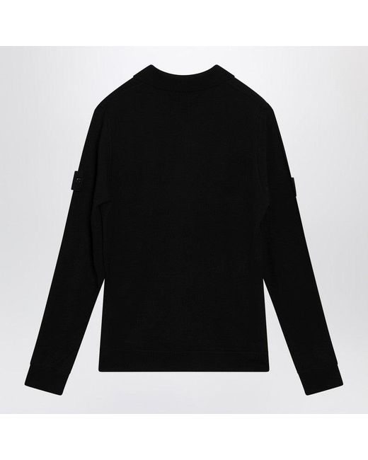 Stone Island Black Wool Polo Sweater for men