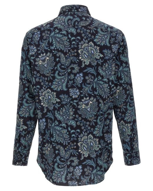Etro Blue Floral Paisley Cotton Shirt for men