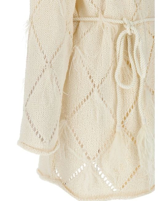 Twin Set White Feather Cardigan Sweater, Cardigans