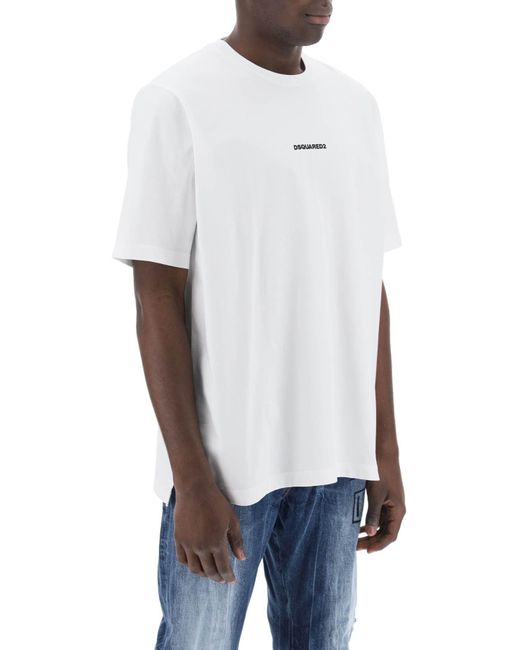 DSquared² White Slouch Fit T Shirt With Logo Print for men