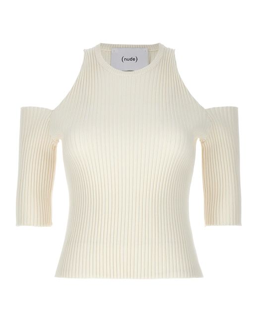 Nude White Cut-out Knit Top Tops