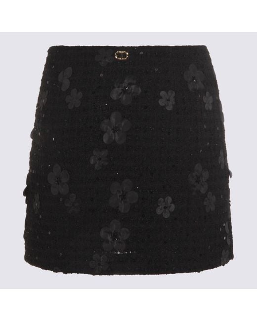 Twinset Black Skirts Boucle' Fiori Nero