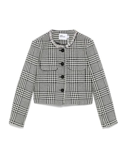 Self-Portrait Gray Wool Blend Checked Jacket