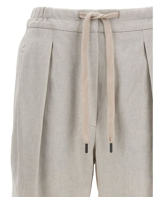 Linen Cotton Trousers Pantaloni Bianco di Brunello Cucinelli in Gray