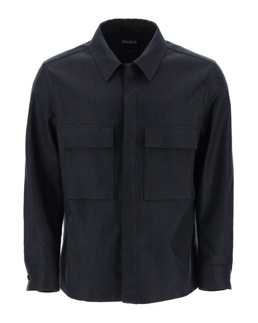 Zegna Overshirt In Oasi Linen in Black for Men | Lyst