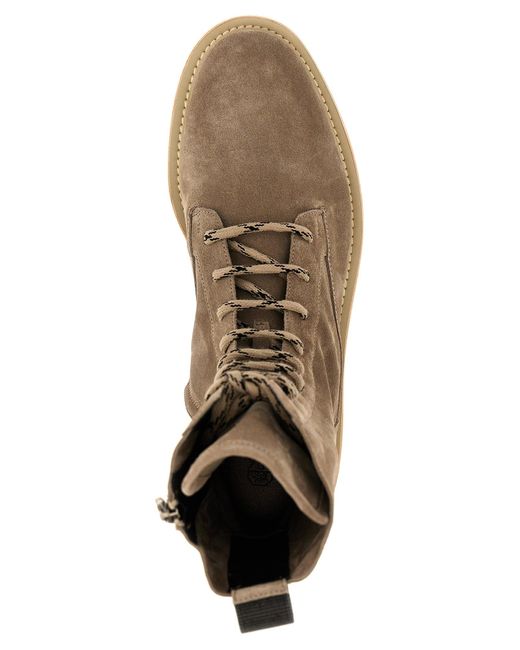 Suede Lace-Up Boots Stivali E Stivaletti Beige di Brunello Cucinelli in Brown