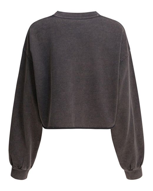 Alexander Wang Gray Black Cropped Sweatshirt With Logo