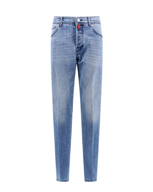 Jeans in cotone stretch con patch logo posteriore di Kiton in Blue da Uomo