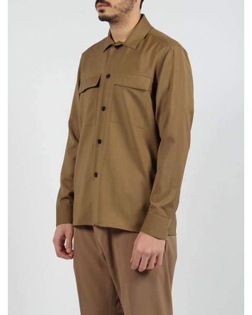 Low Brand Brown Tropical Wool Shirt Jacket for men