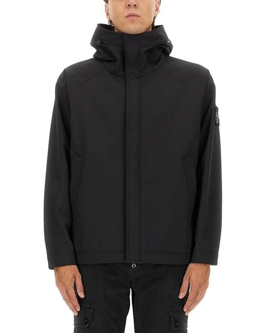 Short Soft Shell Parka-Uomo di Stone Island in Black da Uomo