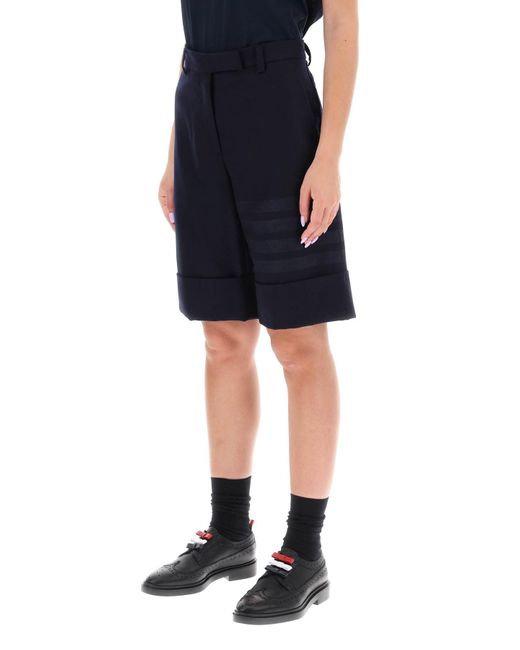 Thom Browne Blue Shorts In Flannel With 4 Bar Motif