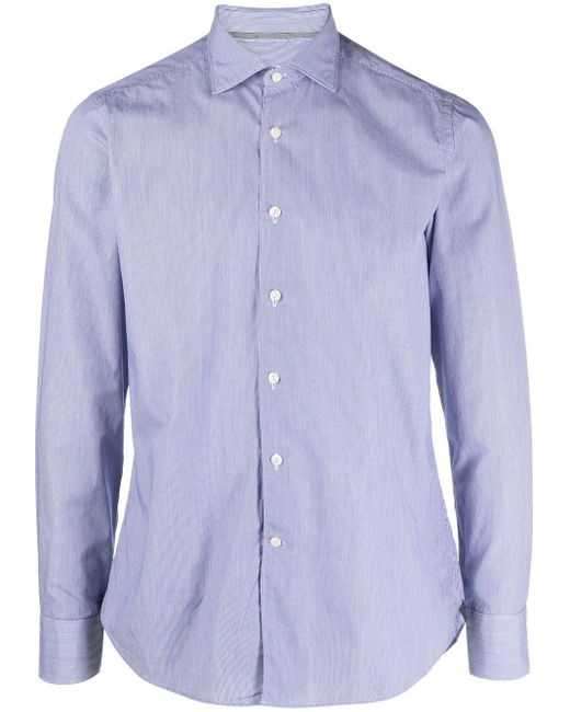 Tintoria Mattei 954 Blue Long-Sleeved Cotton Shirt for men