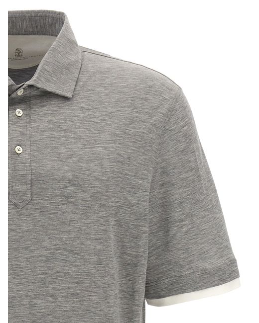 Brunello Cucinelli Gray Double Hem Polo Shirt for men
