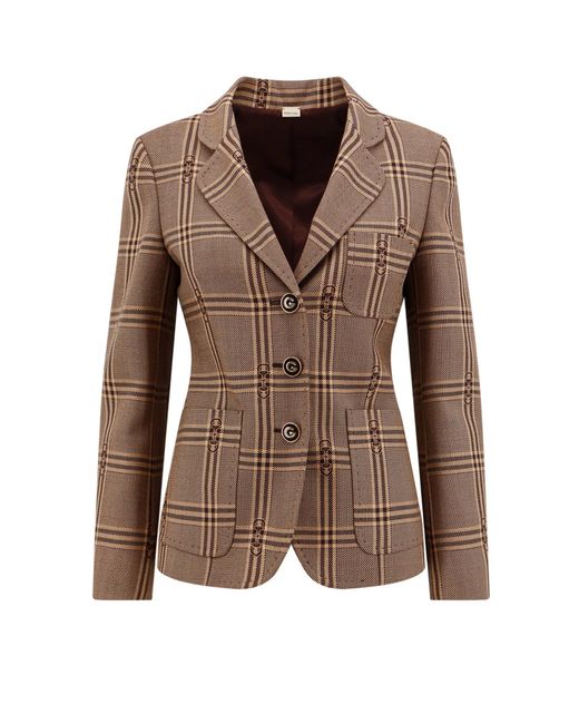 Gucci Brown Single-breasted Checked Wool Blazer