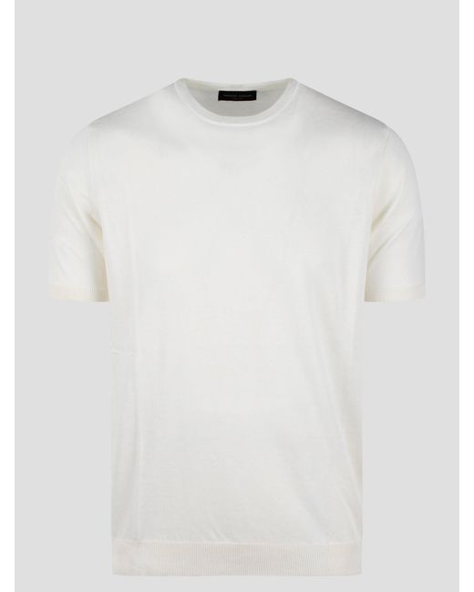 Roberto Collina White Cotton Knit Short Sleeve Sweater for men