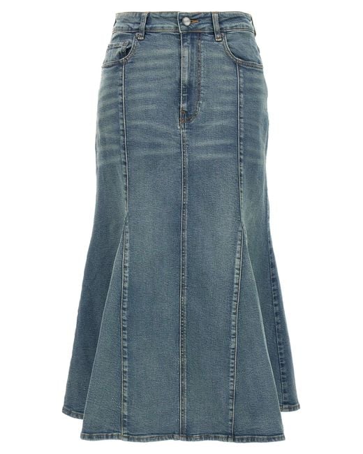 Ganni Blue Mid-rise Faded-wash Stretch Organic-denim Blend Midi Skirt