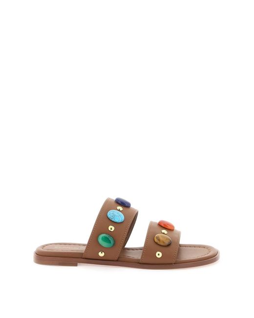 Gianvito Rossi Brown "Slides With Natural Stone Embell