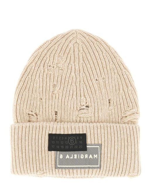 MM6 by Maison Martin Margiela Natural Beanie Hat With Logo for men