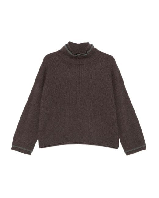 Brunello Cucinelli Brown Ribbed High-Neck Jumper
