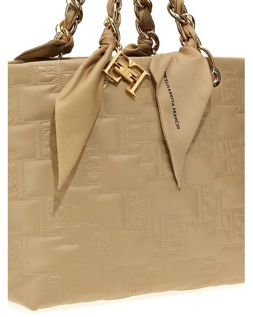 Elisabetta Franchi Natural Logo Quilted Large Shopping Bag