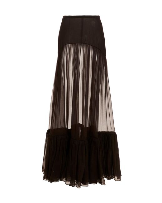 Saint Laurent Black Flounced Long Skirt Skirts