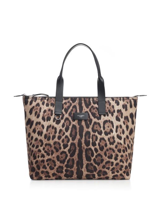 Dolce & Gabbana White Nylon Shopper With Leopard Print for men