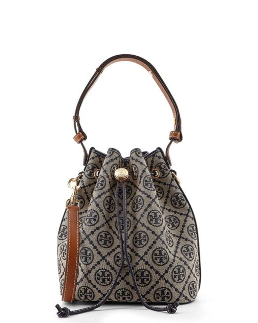 Tory Burch Black T Monogram Jacquard Fabric Bucket Bag
