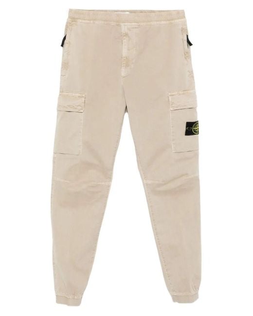 Stone Island Natural Tapered Fit Cotton Cargo Pants With Elasticated Waistband for men