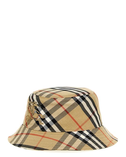 Logo Embroidery Check Bucket Hat Cappelli Beige di Burberry in Green
