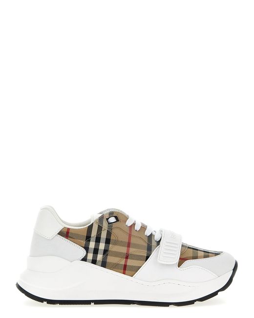 Burberry White Check Leather Sneakers for men