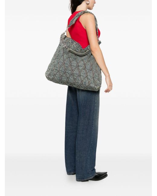 DIESEL Gray Charm Denim Shoulder Bag