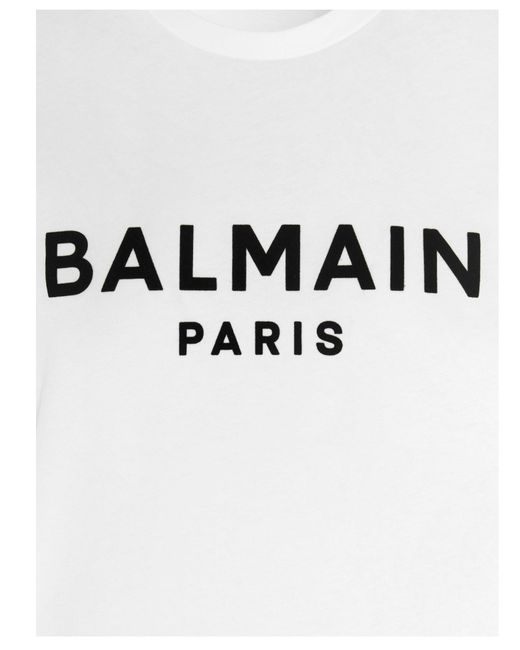 Logo Print T Shirt Bianco/Nero di Balmain in White