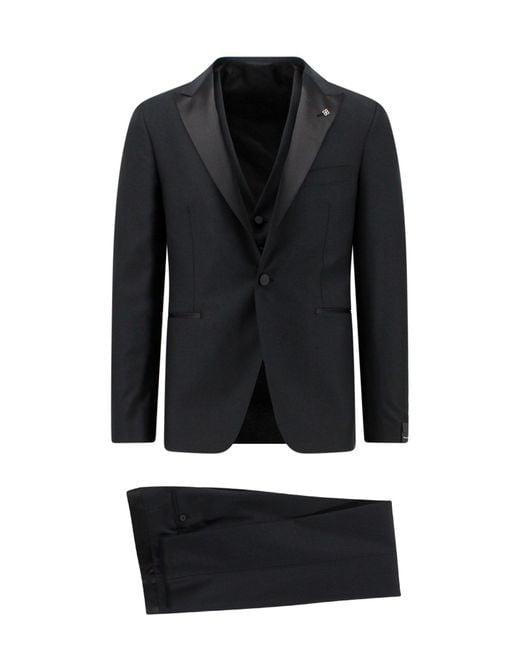 Tagliatore Black Virgin Wool Tuxedo With Vest for men
