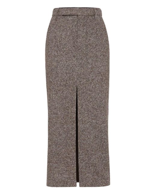 Brunello Cucinelli Brown Wool Blend Pencil Skirt