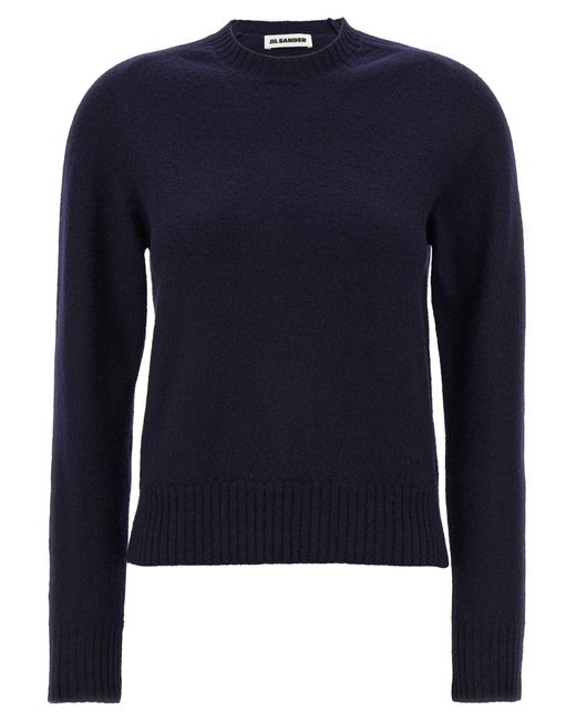 Jil Sander Blue Crewneck Wool Sweater With Cuffed Sleeves