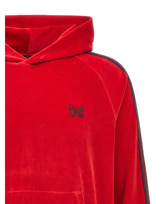Needles Red Logo Embroidery Velvet Hoodie Sweatshirt for men
