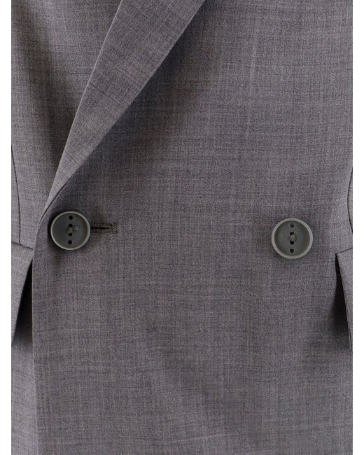 Hevò Gray Virgin Wool Suit With Logoed Buttons for men