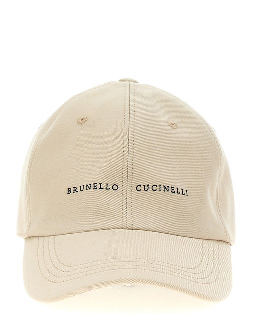 Brunello Cucinelli Natural Logo Embroidery Cap Hats for men