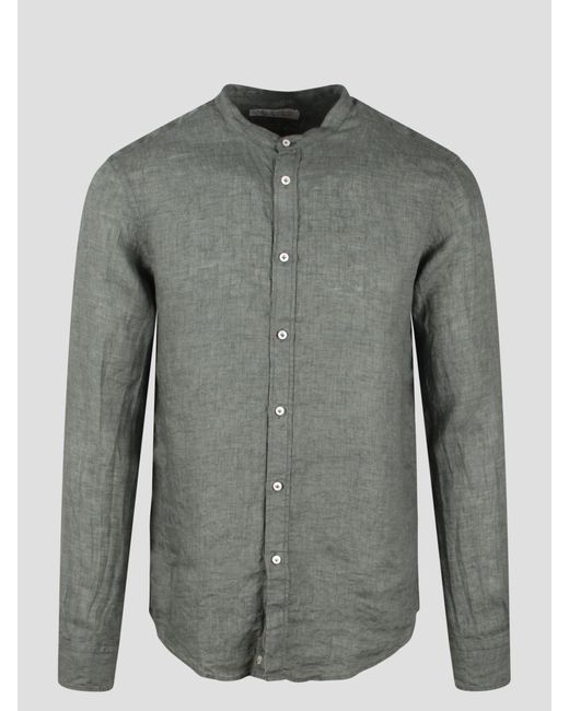 Brian Dales Gray Mandarin Collar Linen Shirt for men
