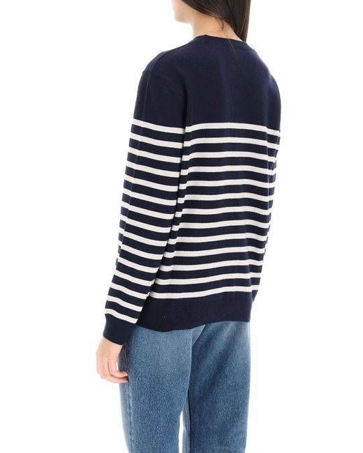 A.P.C. Blue 'phoebe' Striped Cashmere And Cotton Sweater