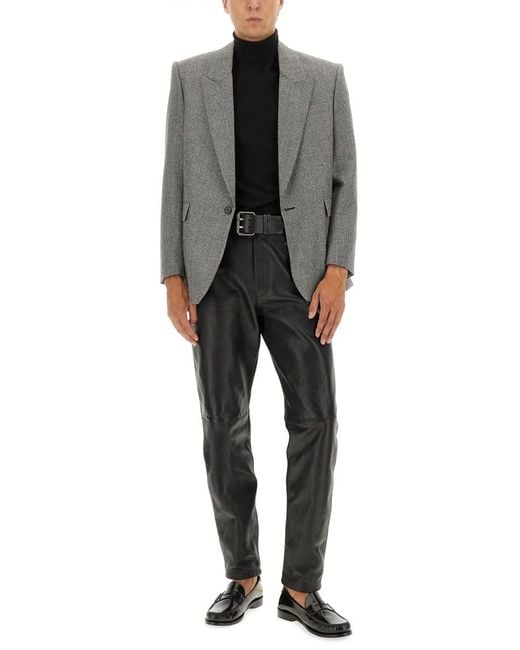 Single-Breasted Wool Flannel Jacket-Uomo di Saint Laurent in Gray da Uomo