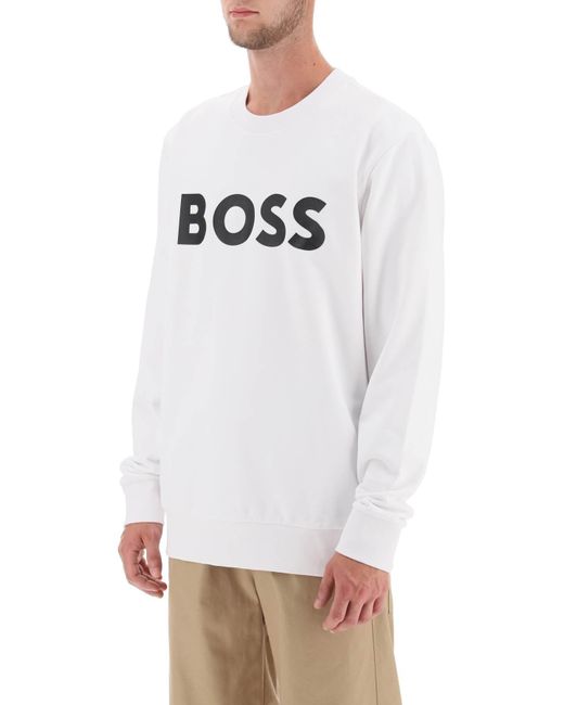 Boss White Logo Print Sweatshirt for men