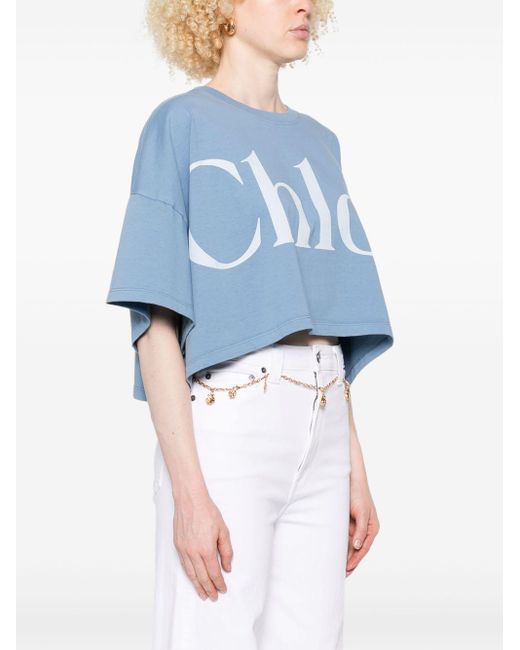 T-Shirt Corto Oversize di Chloé in Blue