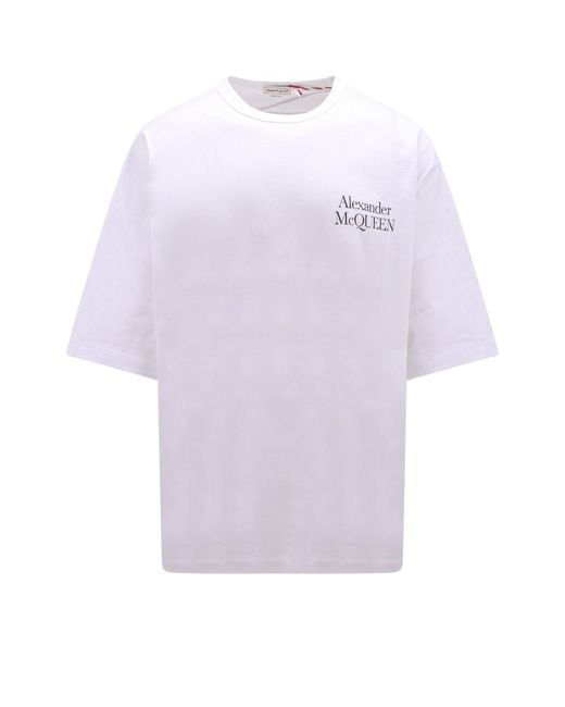 Alexander McQueen White Crew Neck Short Sleeve Printed T-shirts for men