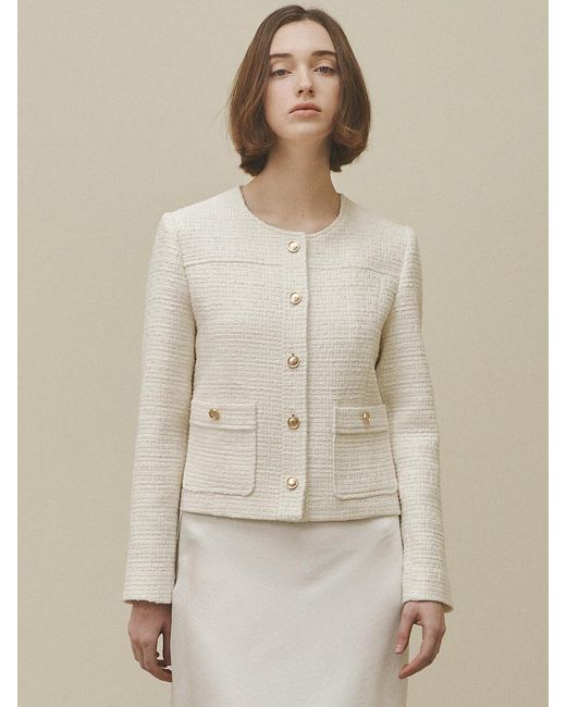 HACIE Gold Button Tweed Jacket in Black 