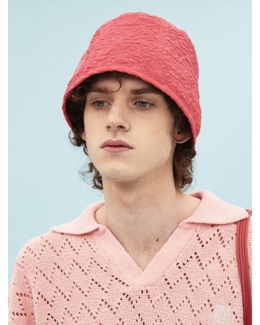WAIKEI Pink Embossed Texture Bucket Hat for men
