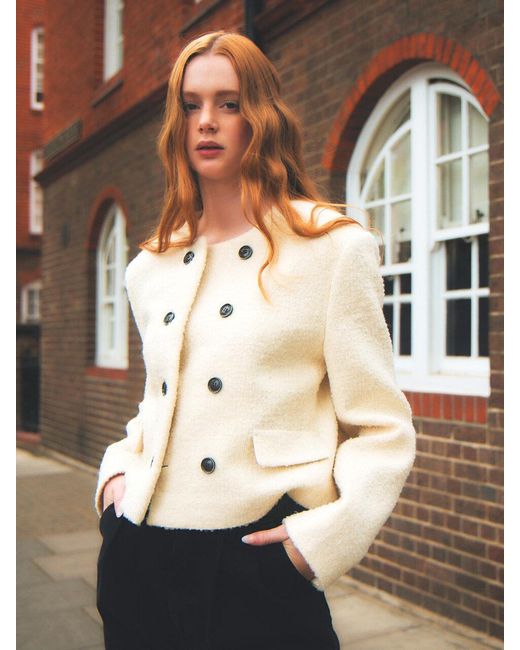 AVA MOLLI Collarless Tweed Jacket in White | Lyst UK