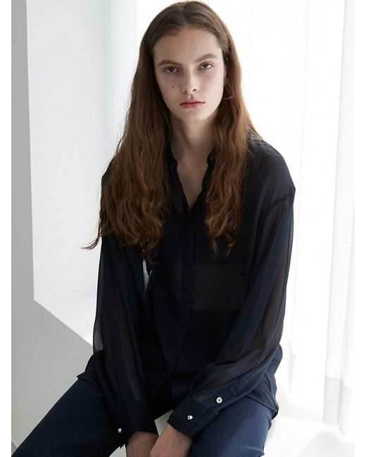 OUIE Synthetic Hidden Wrinkle Seethrough Shirts in Navy (Blue) | Lyst