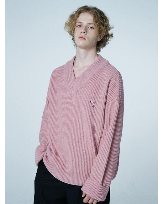 WAIKEI Dolphin Lams Wool V-neck Knit in Pink for Men - Lyst