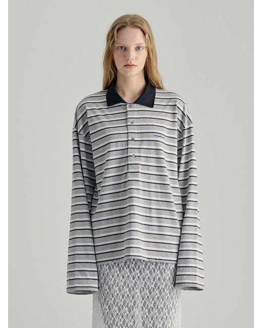 Marge Sherwood Striped Polo T-shirt in Gray